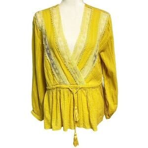 RD & Koko‎ Anthropologie Butter Yellow Boho Lagenlook Hippie Lace Blouse